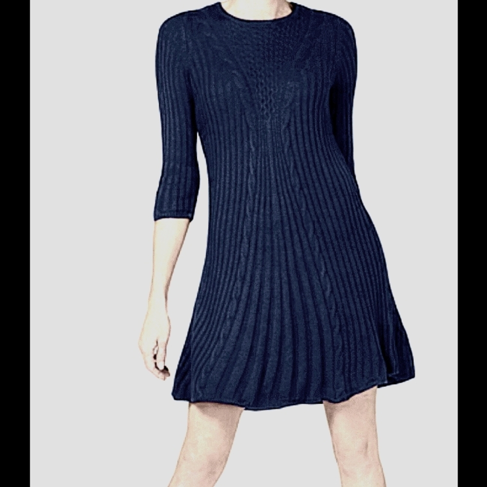🆕 NY Collection Womens Sweater Dress Petite Cable Knit Alpha Black 3/4 Sleeve